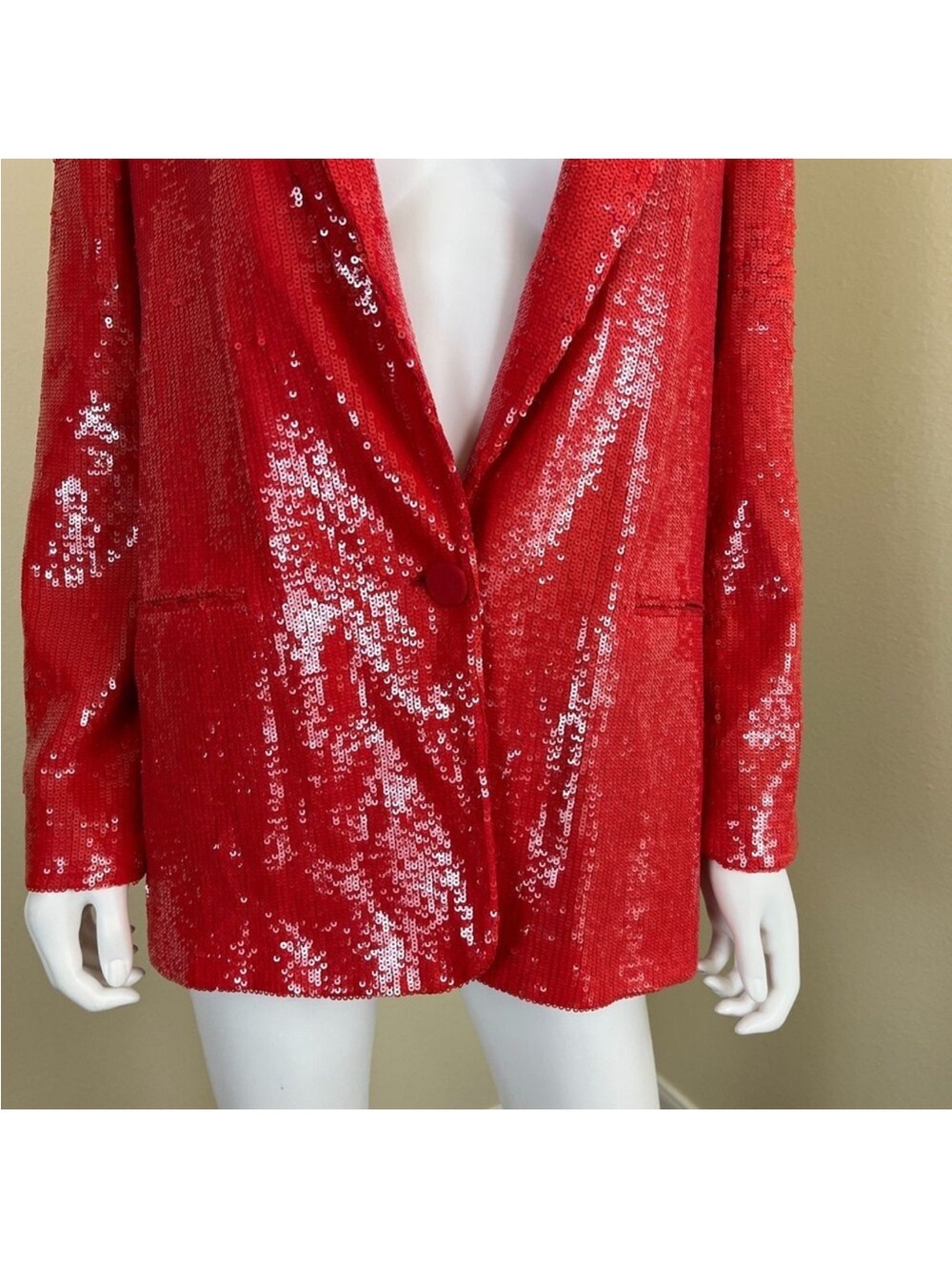 NWOT Zara Red Sequin Blazer Jacket - Statement Piece Sz S - Picture 10 of 13